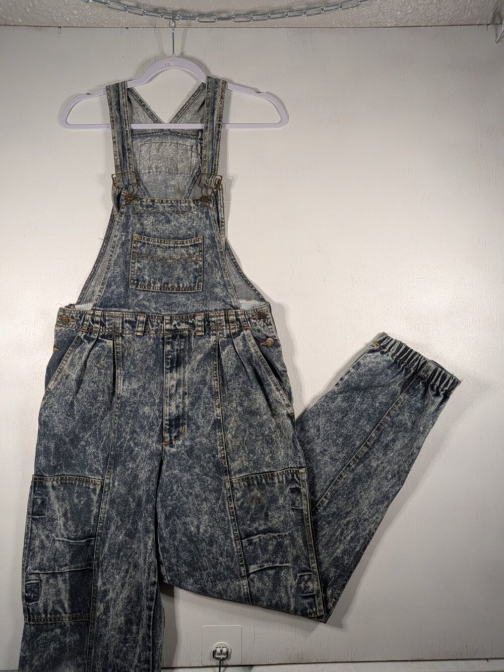 Vintage 80s Bruno Acid Wash Denim Overalls Sz 30L Cargo Pocket Baggy